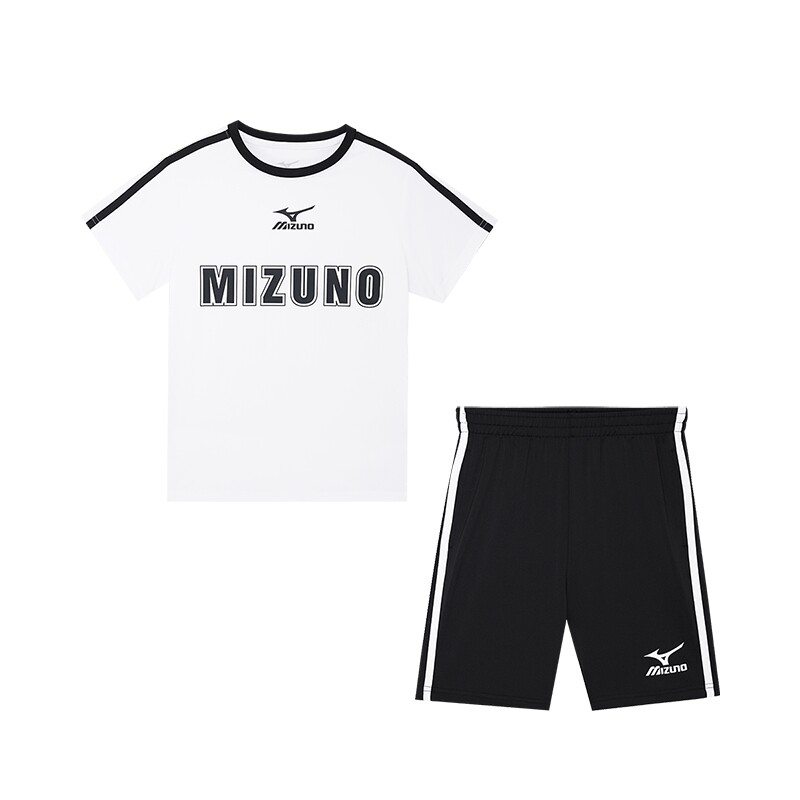 Mizuno美津浓KIDS儿童夏季运动速干套装熊猫配色短袖短裤轻薄凉感