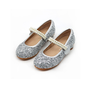 Little winkaa童鞋春季新款爱心跟格丽特公主亮片魔术贴高跟鞋女