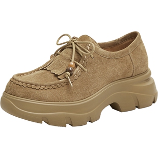 天美意复古圆头厚底增高勃肯乐福鞋女休闲单鞋2025秋新款KE070CM5