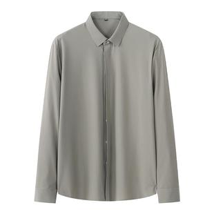 商务型男推荐 5A级抗菌面料 舒适条纹免烫衬衫男士卡其色衬衣冰丝