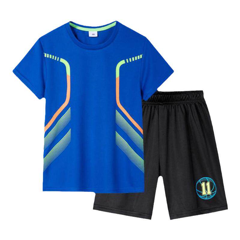 儿童运动套装夏季新款男童速干短袖短裤两件套蓝球服训练服