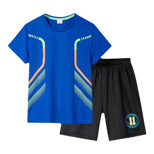 儿童运动套装夏季新款男童速干短袖短裤两件套蓝球服训练服