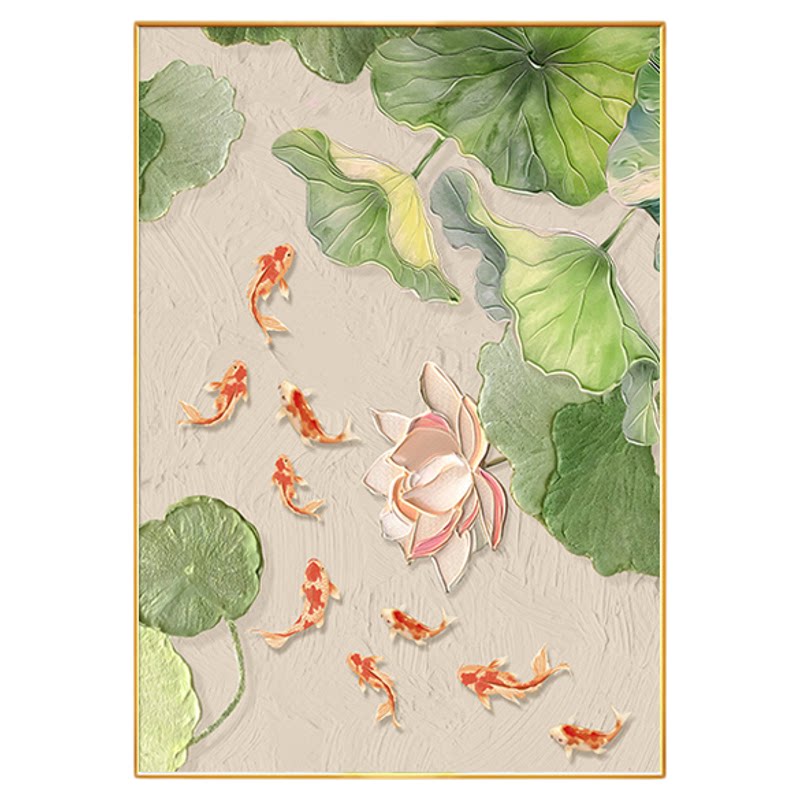 荷花九鱼图玄关装饰画入户正对门
