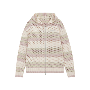 FORNINES镂空彩色条纹连帽针织衫潮牌毛衣外套男女情侣装春秋开衫