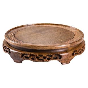 鸡翅木实木圆形雕花红木底座茶叶缸茶壶葫芦金蟾酒坛花瓶盆木托架