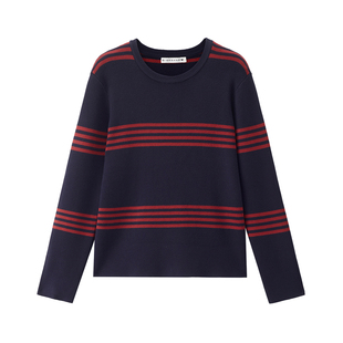 设计师款款佐丹奴条纹针织衫女新款拼色修身圆领针织上衣18355922