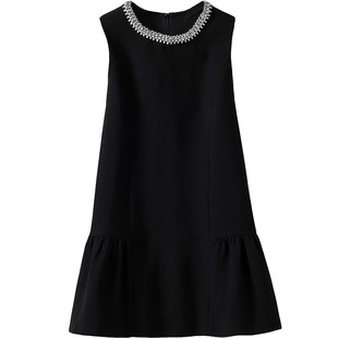 小香风毛呢背心裙重工钉珠小黑裙A字显瘦连衣裙 2025秋冬新款女装