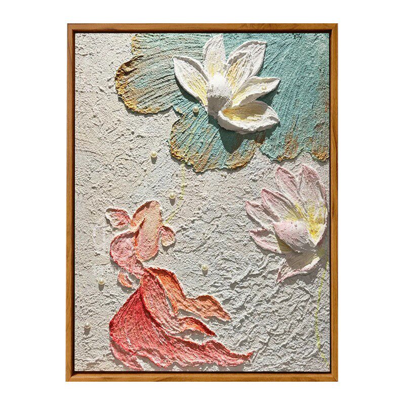 国风锦鲤荷花石英砂肌理画diy手工绘全套材料数字油画客厅装饰画