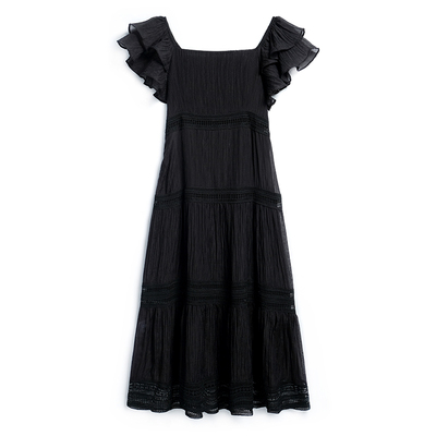 荷叶袖优雅高腰浪漫镂空长裙