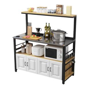 厨房不锈钢落地多层操作台锅具用品收纳柜烤箱微波炉置物架餐边柜