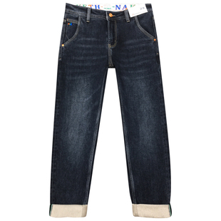 暖烘烘加绒牛仔裤男新款保暖薄绒弹力修身小脚磨毛九分裤冬季厚款