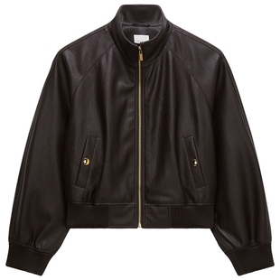 奚梦瑶同款 OCHIRLY欧时力 环保仿皮夹克皮衣外套女士冬