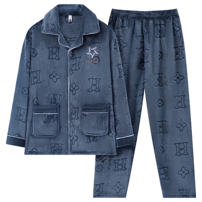 中青年珊瑚绒睡衣男士秋冬款加绒加肥大码青少年家居服胖子可外穿