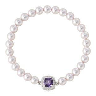 AJIDOU阿吉豆手链女温婉珍珠手链紫色方糖串珠2025年新款时尚手串