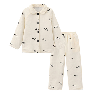 儿童睡衣男女孩2025新款冬纯棉布料全棉纱布夹棉加厚初中生青少年