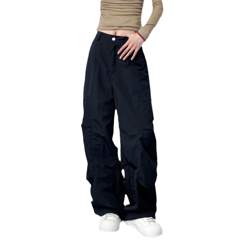 大码阔腿裤女秋季胖mm宽松显瘦束脚休闲裤酷飒直筒垂感拖地长裤子