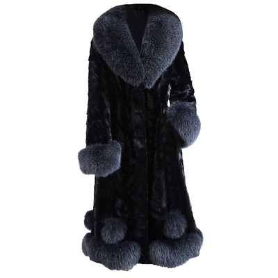 华丽狐狸毛领拼貂皮真皮草外套
