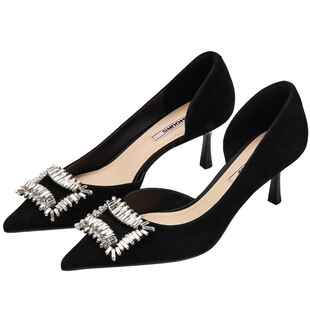 73hours女鞋递进浪漫2026春季新款尖头黑色细高跟鞋女不累脚单鞋