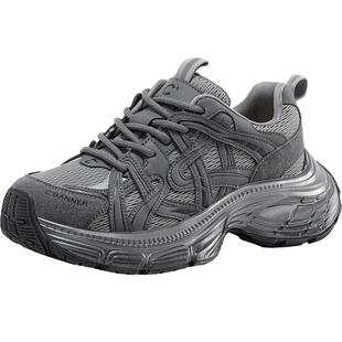 千百度老爹鞋女拼色新款轻便圆头厚底增高休闲运动鞋子百搭不累脚