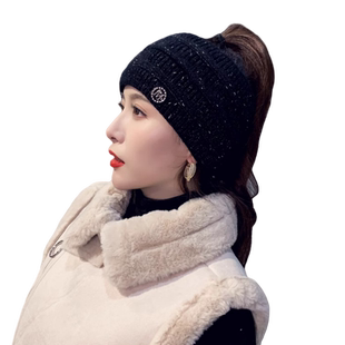 帽子女头巾帽秋冬加绒空顶套头发带针织毛线头带头箍韩版潮休闲