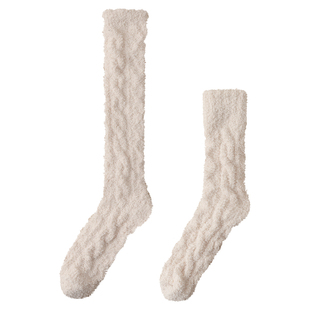 黑白小腿袜子女秋冬季加厚珊瑚绒长袜春秋产妇月子居家睡眠地板袜