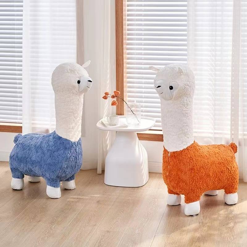 22大号羊驼坐凳沙发毛绒玩具网客厅摆换鞋座椅儿童凳羊落地红驼凳
