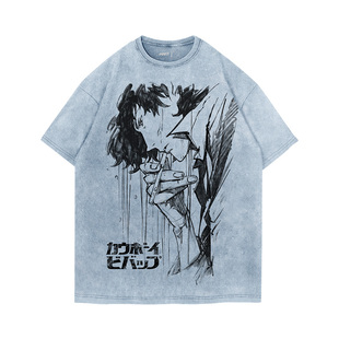 TEE7-日系复古动漫Cowboy星际牛仔T恤赏金猎人水洗做旧纯棉短袖