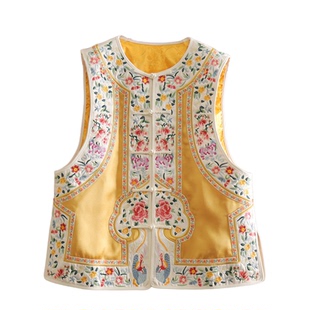 美伦国风新中式女马甲2025春秋牡丹刺绣醋酸高级感无袖外套上衣女