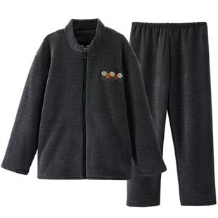 法兰绒睡衣男士冬季双面加绒保暖休闲宽松加大码可外穿加厚家居服