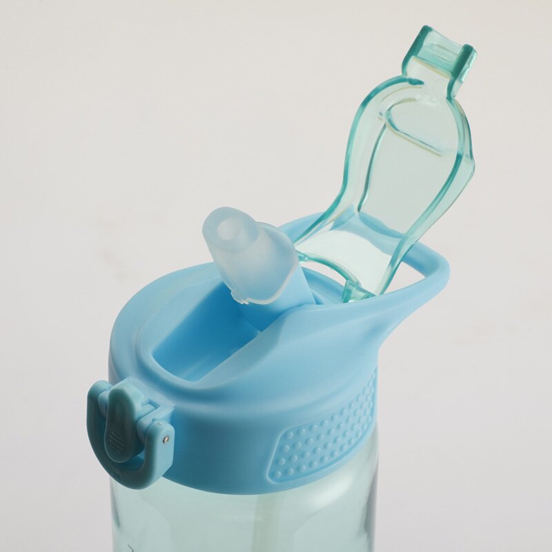 新款带刻度透明塑料杯弹跳吸管防漏密封盖带户外运动水杯提手杯