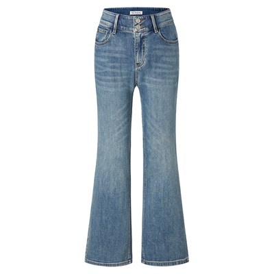 摩萨克深水洗蓝微喇牛仔裤