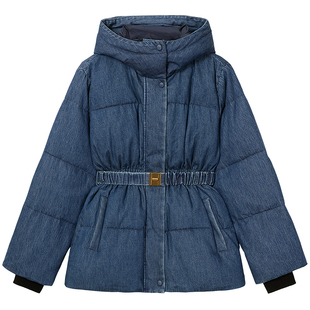 【保暖90鸭绒】Miss Sixty25冬新款牛仔羽绒面包服连帽配腰带外套