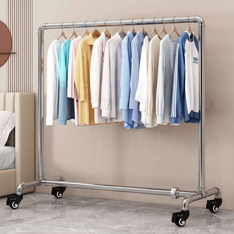 服装店展示架铁艺龙门架带轮衣架衣服落地挂衣架水管服装架晾衣架