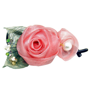 31街布艺花朵发夹绢纱玫瑰扭扭夹水晶串珠八字香蕉夹盘发带花发饰