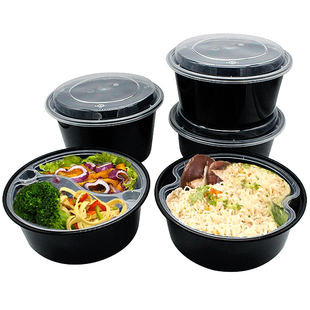 美式圆形1250ml单层双层饭盒一次性餐盒1500ml二格内衬便当打包盒