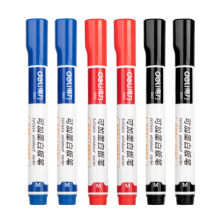 得力白板笔黑色水性可擦儿童红蓝黑板笔办公文具批发可加墨白板笔彩色易擦画板笔白板写字笔粗头白班笔白版笔