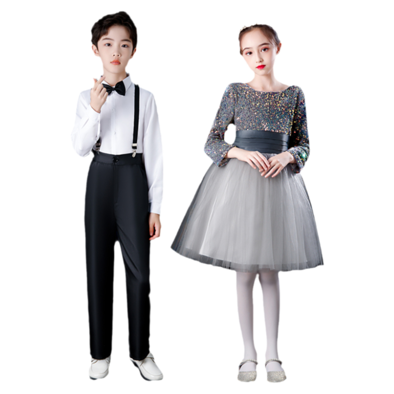 元旦儿童合唱演出服中小学生大合唱团诗歌朗诵服装表演主持人礼服