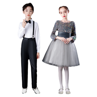 元旦儿童合唱演出服中小学生大合唱团诗歌朗诵服装表演主持人礼服