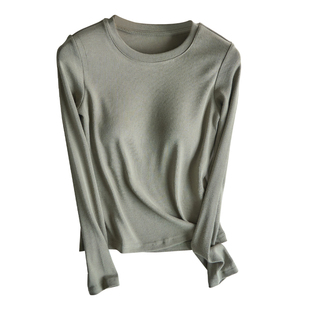 带胸垫打底衫女2025新款秋冬季白色圆领修身内搭外穿t恤长袖上衣