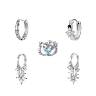 蓝色星芒钛钢耳环女款钛合金耳钉耳扣耳圈素圈耳骨钉耳坠耳饰男款