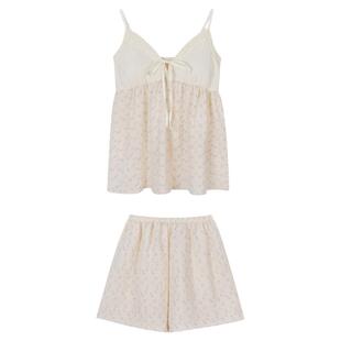 馨帮帮Homedress 蕾丝边碎花吊带睡衣女2025新款带胸垫家居服套装