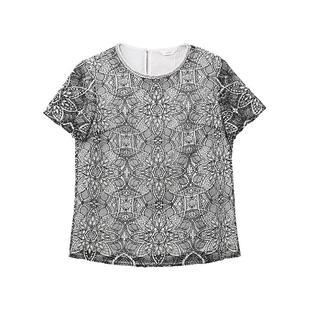 HONRN/红人修身蕾丝镂空显瘦遮肉短袖圆领上衣女夏款HH22SY812