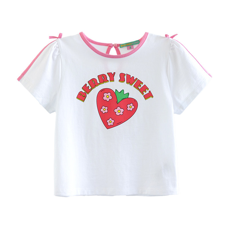 ILOVEJ女小童夏季草莓印花短袖