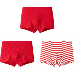 巴拉巴拉男童内裤平角棉本命年红色儿童短裤四角龙年新年款三红色