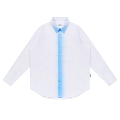 特惠6折起EMPTY REFERENCE白蓝条纹渐变分割长袖衬衣印花外搭衬衫