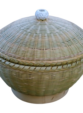 纯手工纯竹青带盖收纳水果饭篮筐
