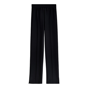 黑色窄版直筒裤女春秋2024新款高腰垂感显瘦小个子薄款开叉西装裤