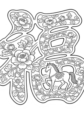 新春题材32张打印稿学生寒假工笔才艺传统文化作业手抄报涂色手工