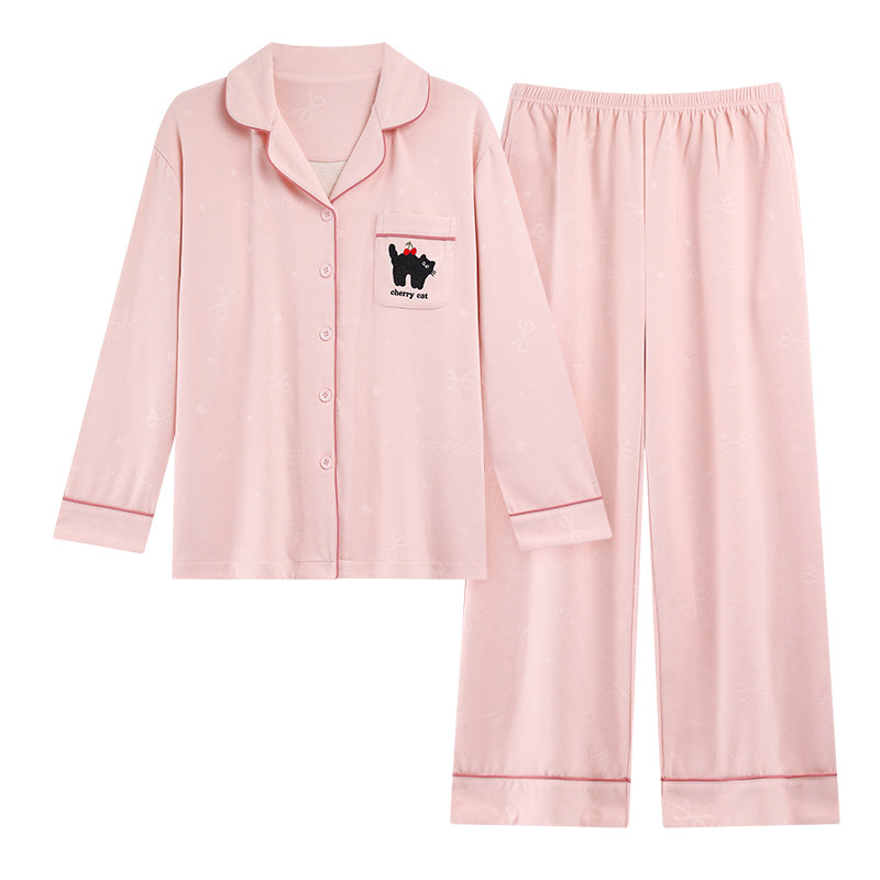 睡衣女秋冬加厚德绒保暖开衫翻领卡通纯色弹力家居服桑蚕丝羊毛绒