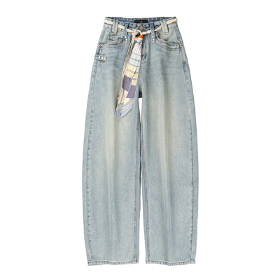 欧货春季做旧宽松阔腿弯刀牛仔裤